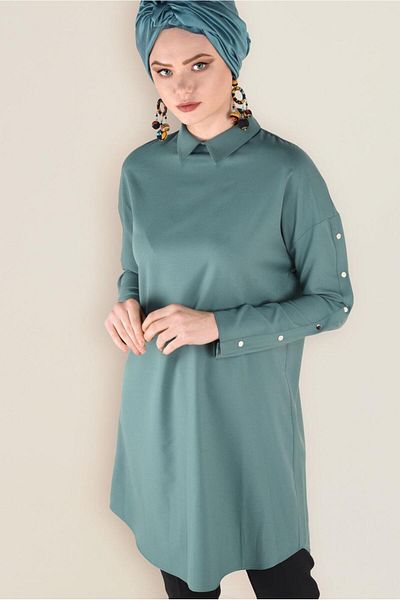 TRENDTESETTÜR Πράσινο γυναικείο τουνίκ με μανίκια 4661 - Çağla