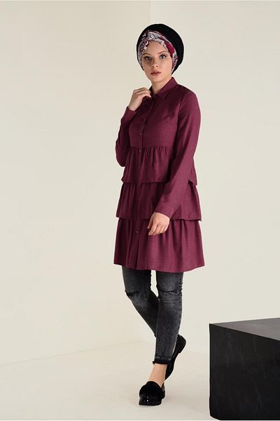 TRENDTESETTÜR تونيك نسائي ذو طبقات حمراء (أحمر) 4632