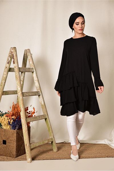 TRENDTESETTÜR Women's Black Frilly Side Tunic 4850