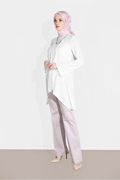 TRENDTESETTÜR Women's Ecru (VANILIA) Wide Leg Cotton Trousers 7576
