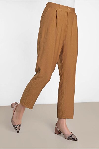 TRENDTESETTÜR Women's Orange (MUSTARD) Pleated Buttoned Trousers 7586