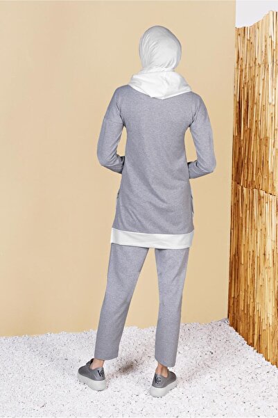 TRENDTESETTÜR Gray Hooded Tracksuit Set - 2-Piece with Pants, Piece Detail 0555