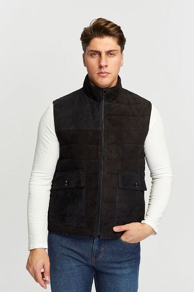 KENT Trend Men's Dark Blue Suede Leather Vest