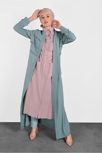 TRENDTESETTÜR Women's Powder Belted Pocket Detailed Tunic 4450