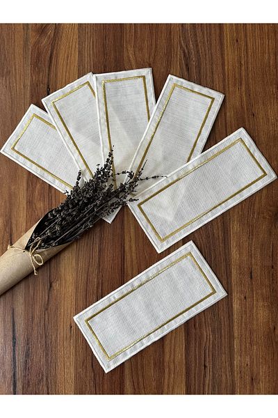 NURHAN HOME COLLECTION 6 Double Row Embroidered Rectangular Cocktail Presentation Napkins