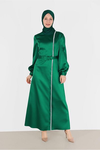 Alvina Stoned Stripe Detail Satin Dress 42417