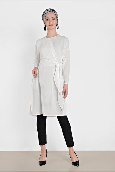 TRENDTESETTÜR Women's Ecru Tie Detailed Tunic 4436