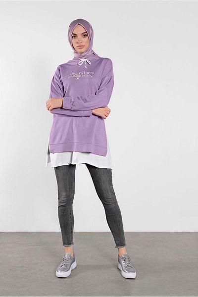 TRENDTESETTÜR Women's Purple (LILA) Two Piece Look Tracksuit Tunic 6736