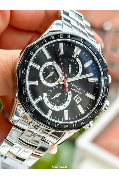 Ferrucci Men's Wristwatch - Steel Cord, Silver Color, Functional Rosary Bracelet