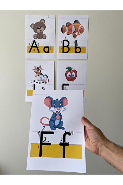 EĞLENCELİ SINIF Resimli Harf Kartları 29 adet (İpe Asılan)