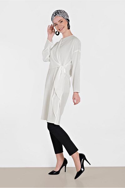 TRENDTESETTÜR Women's Ecru Tie Detailed Tunic 4436