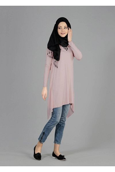 TRENDTESETTÜR Women's Powder (A.PUDRA) T 4878 New Viscon Lycra Hijab Tunik