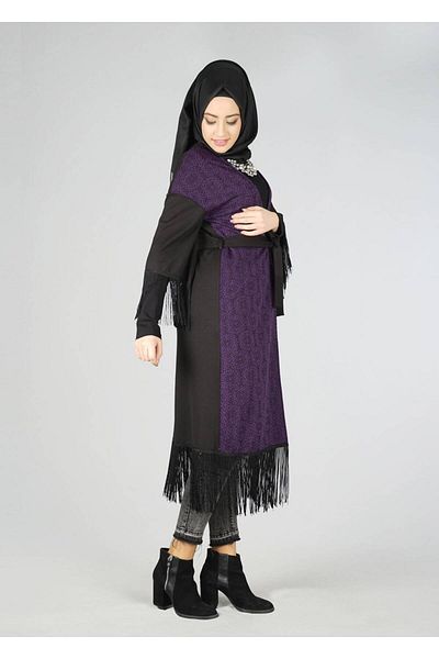 TRENDTESETTÜR Women's Purple Tasseled Belted Tunic - 4492