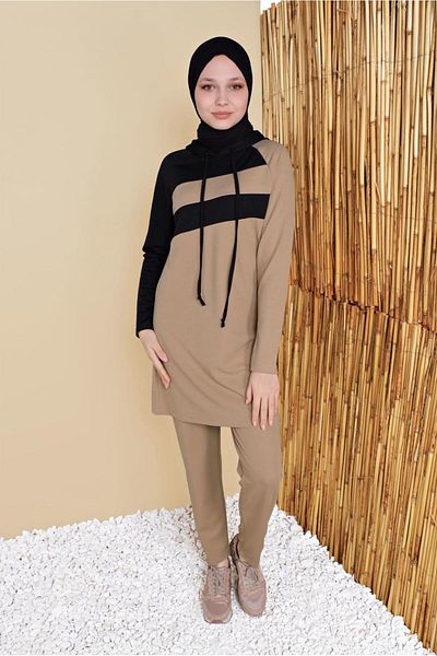 TRENDTESETTÜR Γυναικεία αθλητική φόρμα CAMEL Brown Hooded - 7555