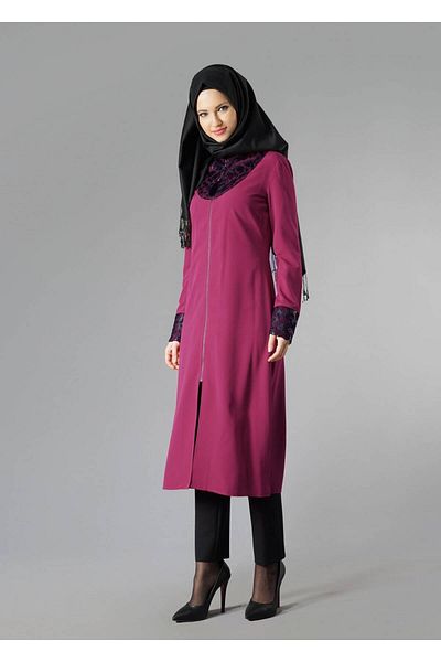 TRENDTESETTÜR Women's Fuchsia Zippered Laced Tunic 4791