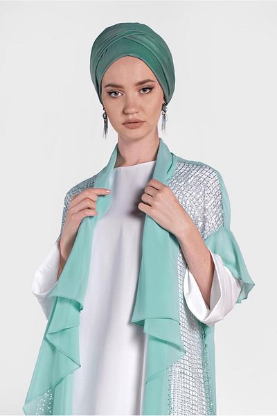 TRENDTESETTÜR Women's Green (MINT) Sequined Mesh Detailed Chiffon Vest 4314