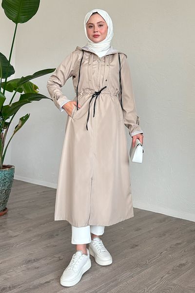 InStyle معطف واق من المطر طويل بنمط مخطط