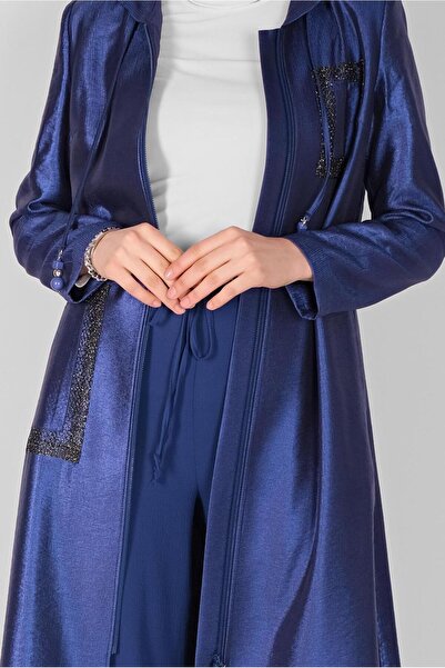 TRENDTESETTÜR Kadın Lacivert (K.SAKS) Parlak Kumaşlı Trençkot 10261