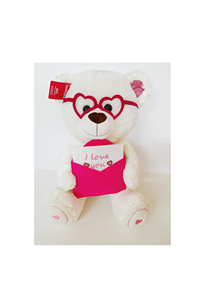 SELAY TOYS I Love You Mektup Tutan Gözlüklü Ayıcık  Peluş Oyuncak Ayı  37 cm  Selay Toys 1660