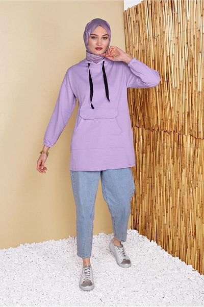 TRENDTESETTÜR Women's Purple (LILA) Hooded Tunic with Pockets 861