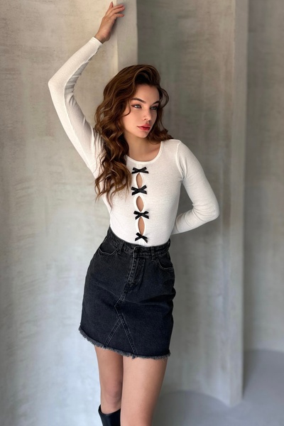 New Now Long Sleeve Camisole Bluz with Bow Accessory Detail