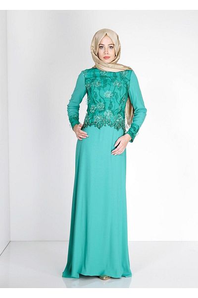 TRENDTESETTÜR Γυναικείο βραδινό φόρεμα Blue Chiffon - TURQUOISE T 5127
