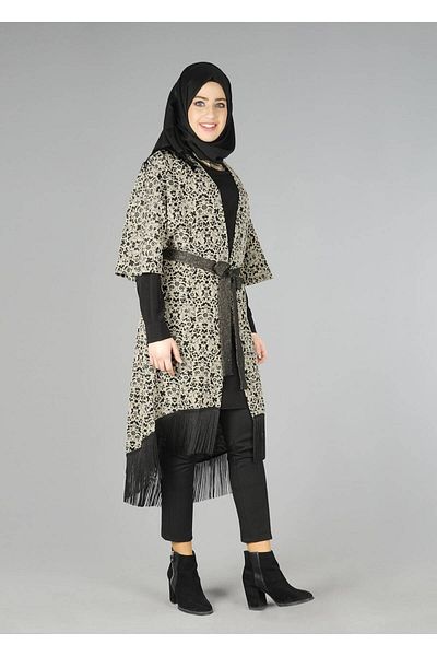 TRENDTESETTÜR Women's Black Belted Patterned Tunic 4556