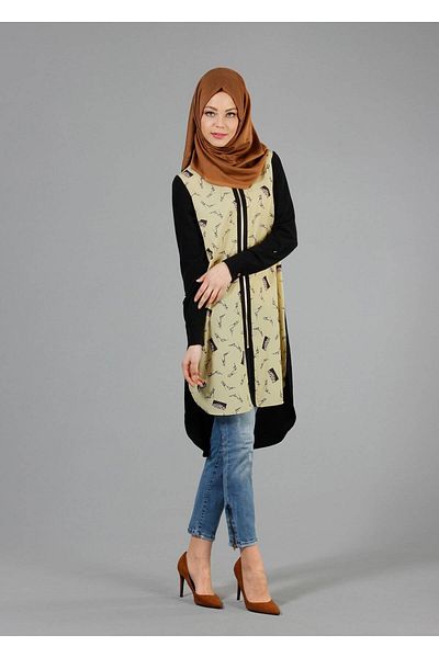 TRENDTESETTÜR Women's Black T 4646 Criss Hijab Tunic