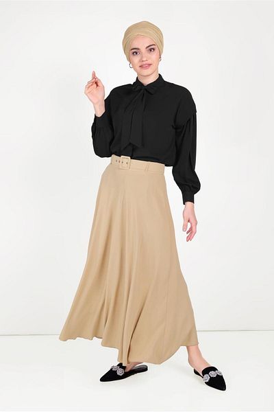 TRENDTESETTÜR Γυναικεία φούστα με ζώνη καφέ (CAMEL) 60087