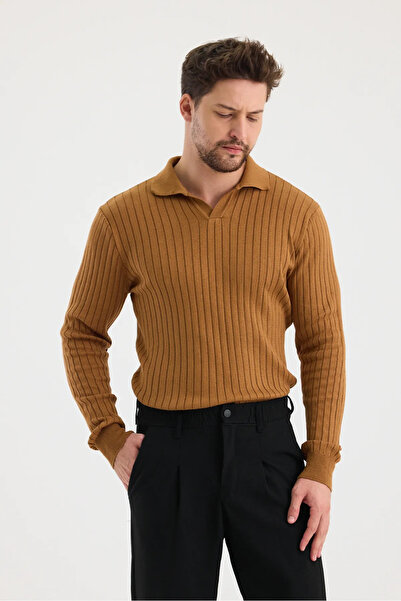 Genel Markalar Erkek Polo Yaka Fitilli Triko Kazak