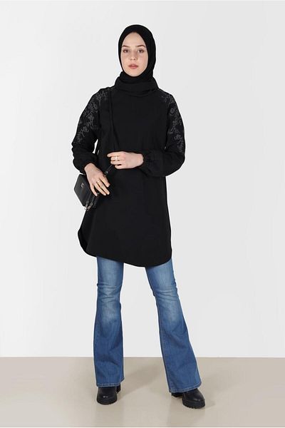 Alvina EMBROIDERY SHOULDER DETAILED CUFFS ELASTIC TUNIC 42448