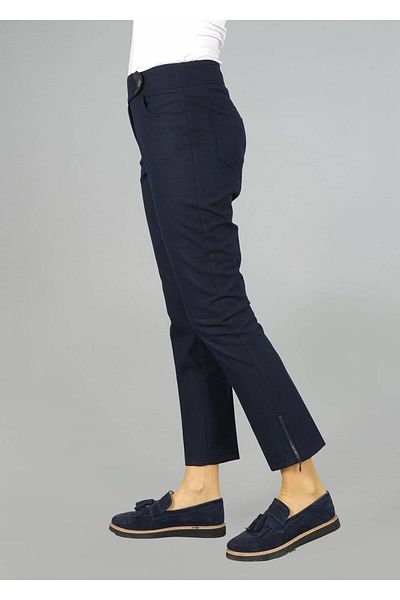 TRENDTESETTÜR Women's Navy Blue Trousers with Zipper Detail 7048