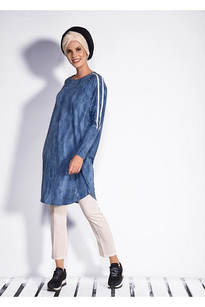 TRENDTESETTÜR Γυναικείο τουνίκ Navy Blue (INDIGO) με ρίγες ώμου 4326