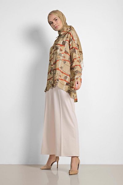 TRENDTESETTÜR Γυναικεία καφέ (CAMEL) Μπλούζα με μοτίβο με βολάν 4116