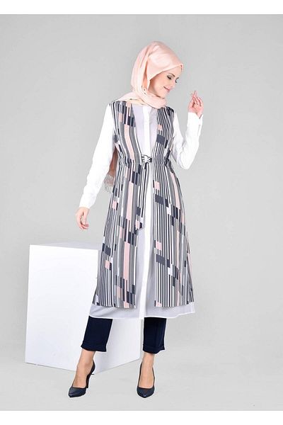 TRENDTESETTÜR Women's Powder Gathered Vest Look Tunic 4297