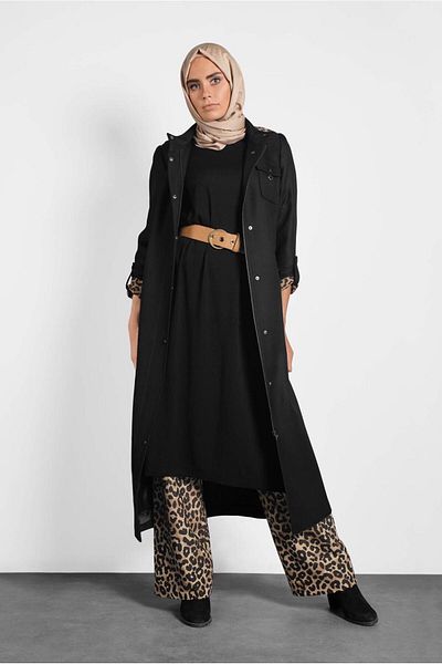 TRENDTESETTÜR Women's Black Side Slit Knitwear Tunic 4134