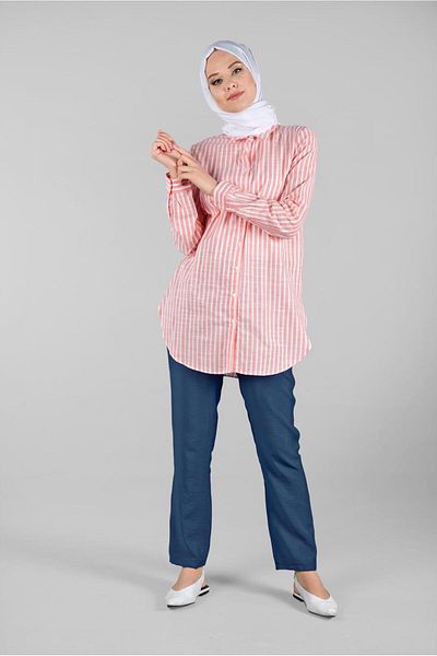 TRENDTESETTÜR Powder Colored Women's Tunic 0003 - Striped Design