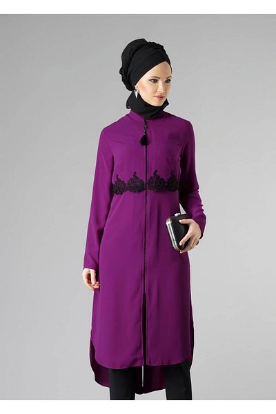 TRENDTESETTÜR Women's Purple (BEGONVİL) Lace Detailed Zippered Tunic 4790