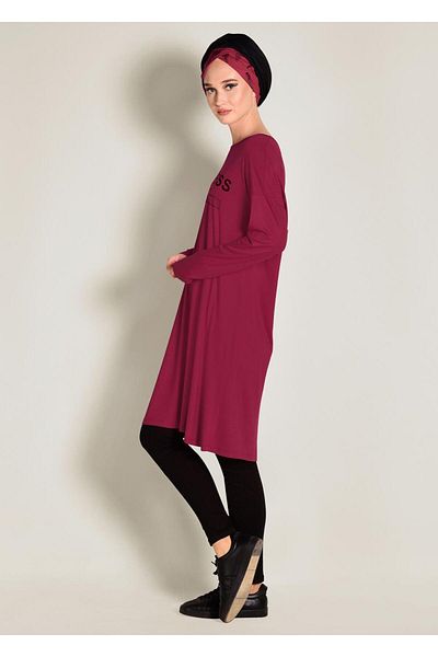 TRENDTESETTÜR Women's Red Printed Basic Tunic 4365
