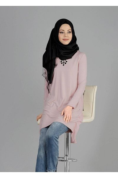 TRENDTESETTÜR Women's Powder (A.PUDRA) T 4878 New Viscon Lycra Hijab Tunik