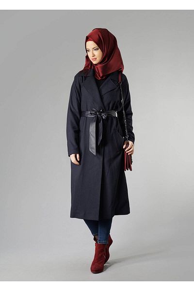TRENDTESETTÜR Γυναικεία καμπαρντίνα με γιακά με ζώνη Navy Blue 1402