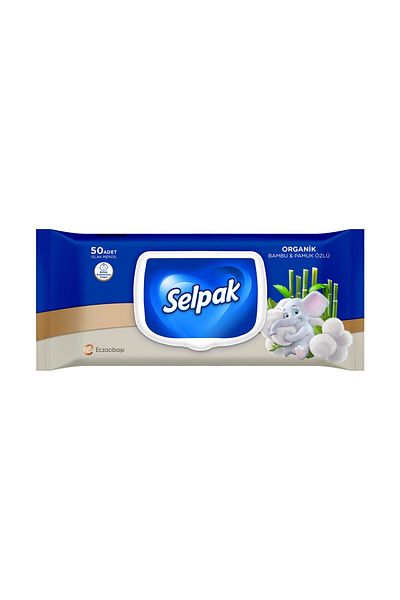 Selpak 50 Pack Wet Wipes - Organic Bamboo and Cotton Extract