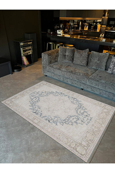 Rugs Modern Halı Asya Koleksiyonu Eskitme Görünümlü Gri Bej Desenli Dokuma Ta...