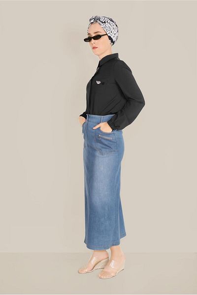 TRENDTESETTÜR Fusta de damă bleumarin (INDIGO) denim cu buzunare cu fermoar 60081