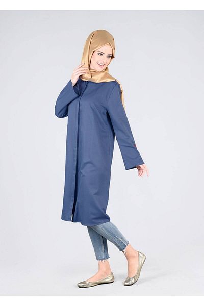 TRENDTESETTÜR Navy Blue Indigo T 95115 - Κεντημένο Allday Hijab Tunic