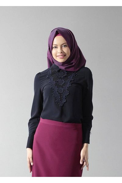 TRENDTESETTÜR Γυναικεία Navy Blue (K.LACİVERT) T 4431 Criss Hijab Μπλούζα