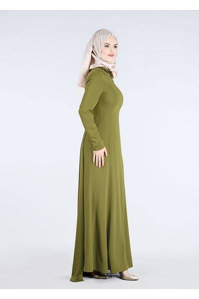 TRENDTESETTÜR Γυναικείο βραδινό φόρεμα με πράσινη (OLIVE) πέτρα και λεπτομέρεια με γκλίτερ 5182