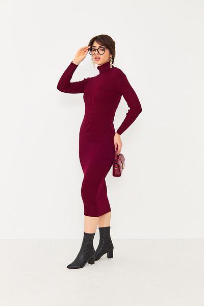 brako tekstil Rochie lungă de tricotaj cu nervuri pentru femei, cu detaliu cu degetele