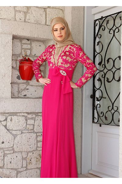 TRENDTESETTÜR Γυναικείο βραδινό φόρεμα με φούξια (K.FUŞYA) με λεπτομέρεια με ζώνη με κορδόνια 5088