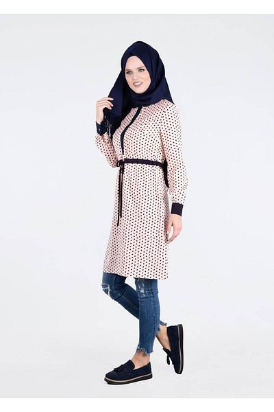 TRENDTESETTÜR Γυναικεία Πούδρα (PUDRA-LACİ) T 4679 Moss Crep Hijab Tunic
